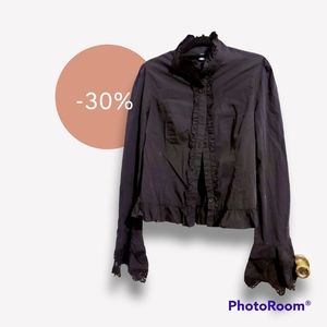 Dracula Black Ruffle Button Down shirt XL pockets goth